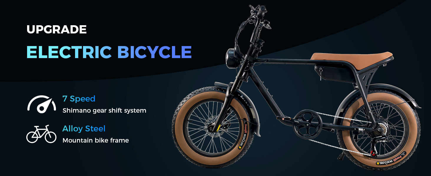 Front view of k3 fat tire electric bike with alumium frame and double seat